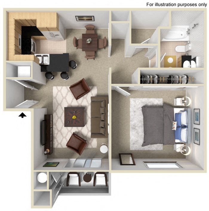 One bedroom floor plan l Vue at the Lake in Sacramento